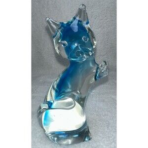 Murano Italian Artas Art Glass Blue Sommerso Cat Figurine Vintage 6.75"